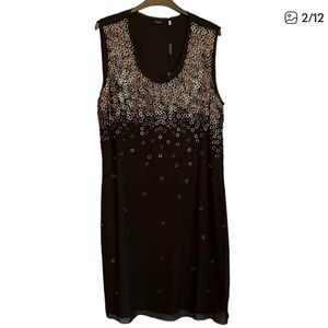 Elie Tahari Silk Sleeveless Black Dress with Metal Rings Size M